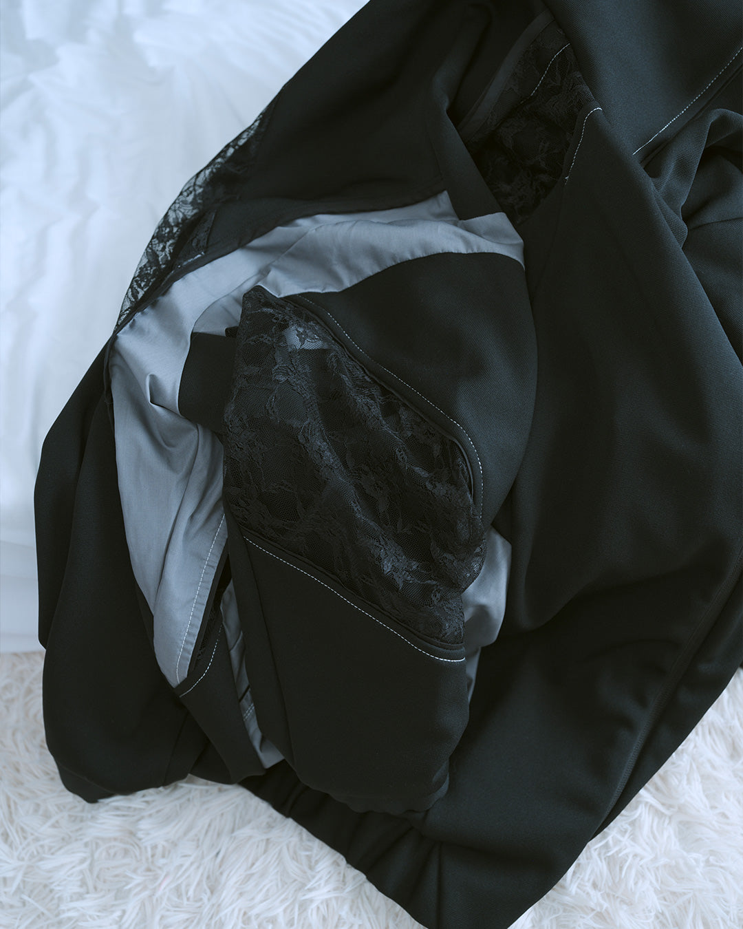 Ω24SS Jersey Race Panel High Neck Big Hoodie - Black