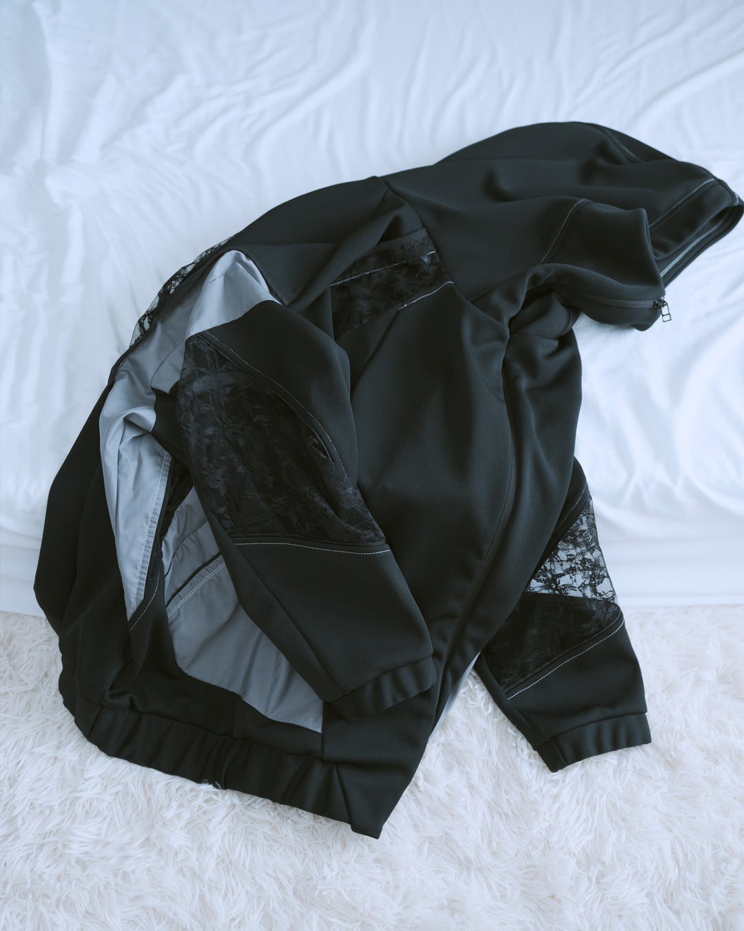 Ω24SS Jersey Race Panel High Neck Big Hoodie - Black