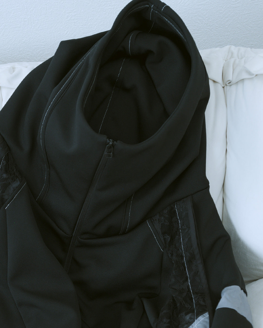 Ω24SS Jersey Race Panel High Neck Big Hoodie - Black