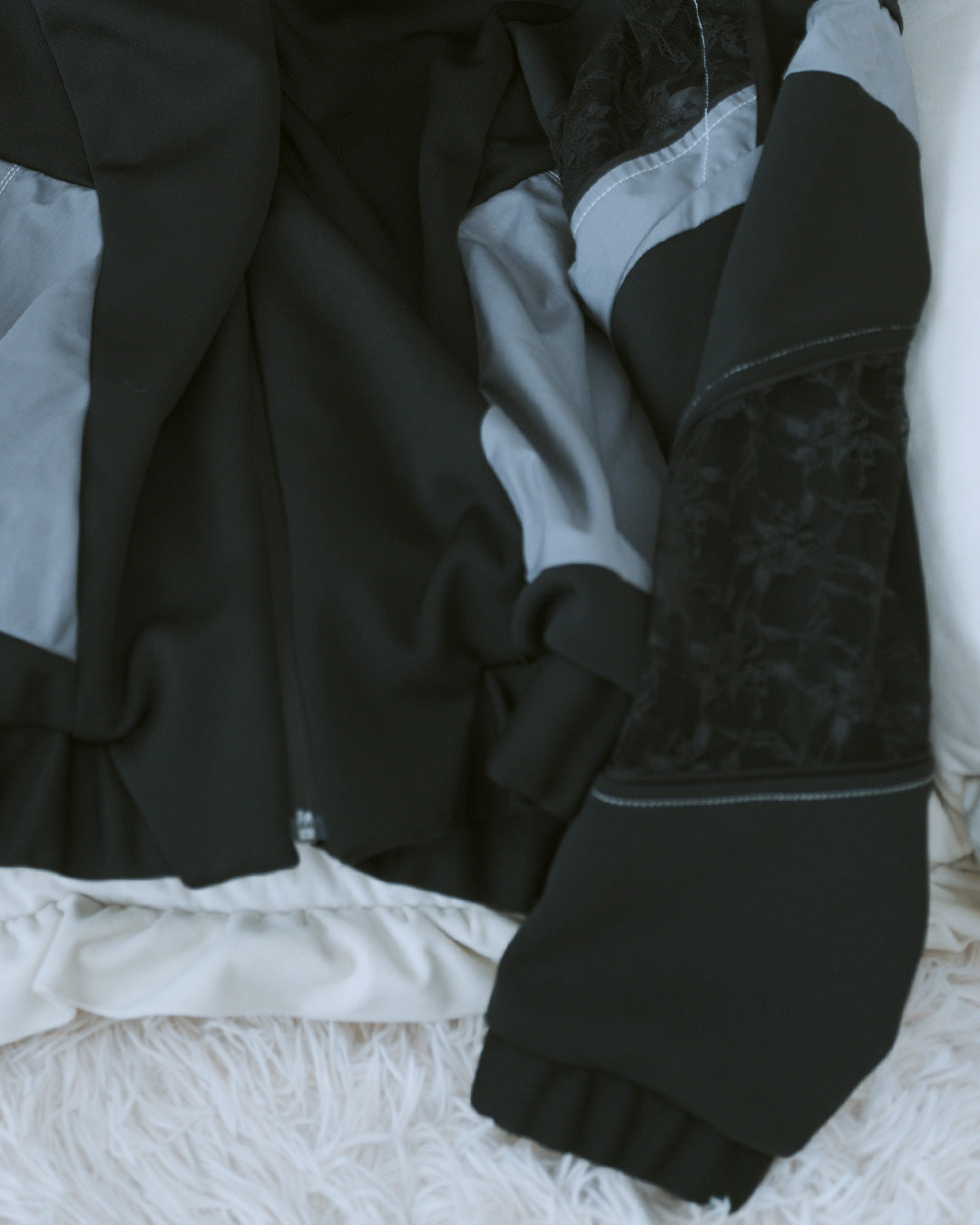 Ω24SS Jersey Race Panel High Neck Big Hoodie - Black